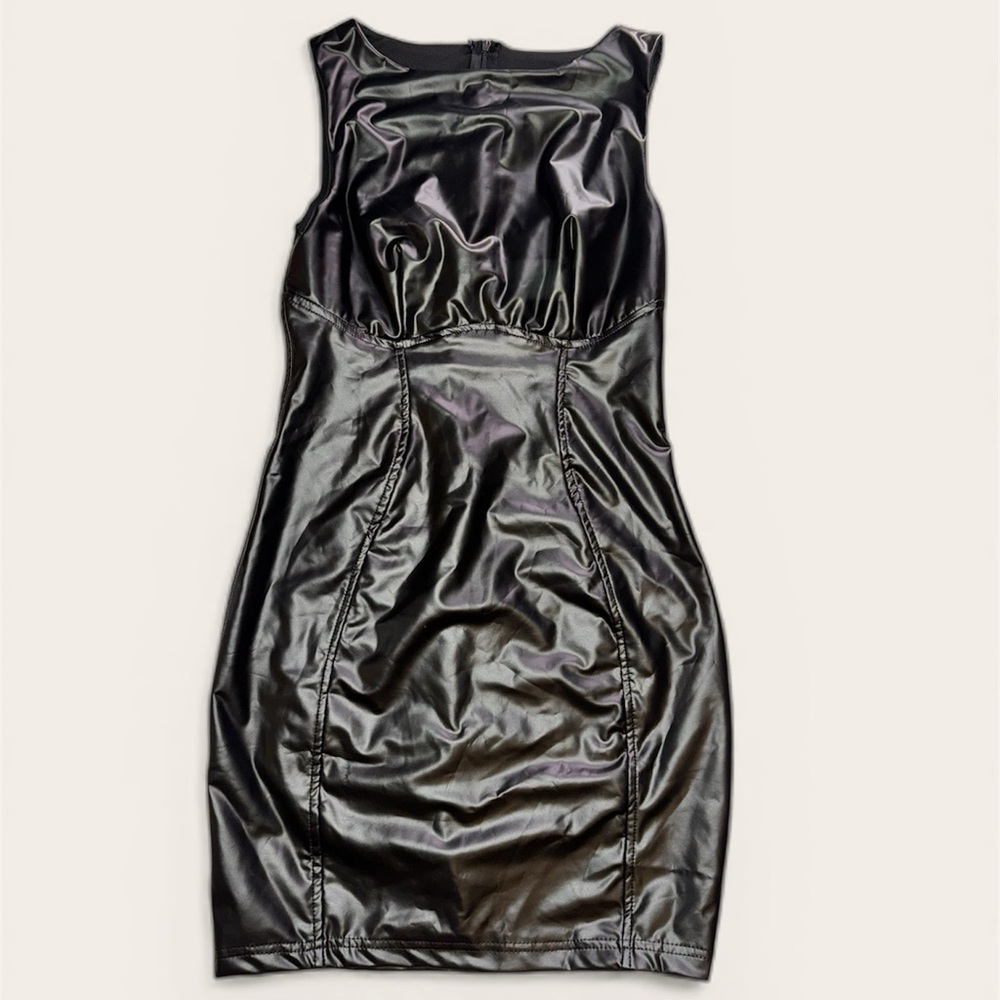 Black Faux Leather Bodycon Dress
